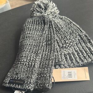 Rebecca Minkoff Black and White Knit Hat and arm warmer